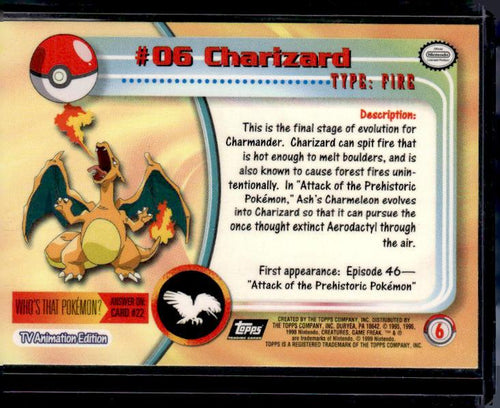 1999 Topps Pokemon TV Animation Edition Series 1 #6 Charizard Green Topps Logo