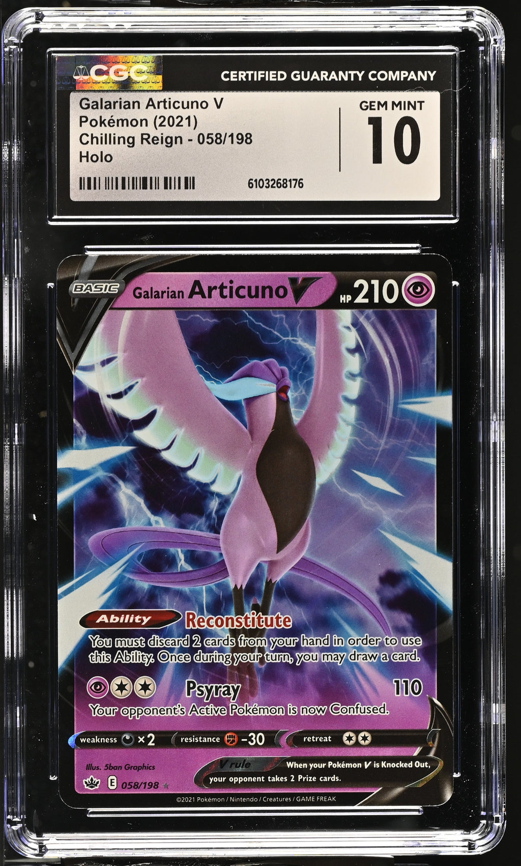 2021 Chilling Reign #058/198 Galarian Articuno V CGC 10