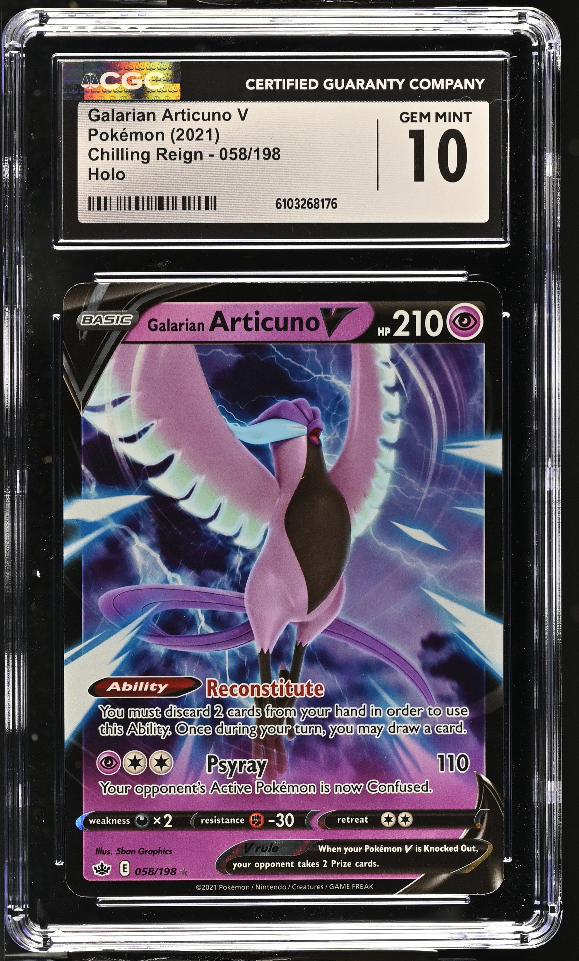 2021 Chilling Reign #058/198 Galarian Articuno V CGC 10